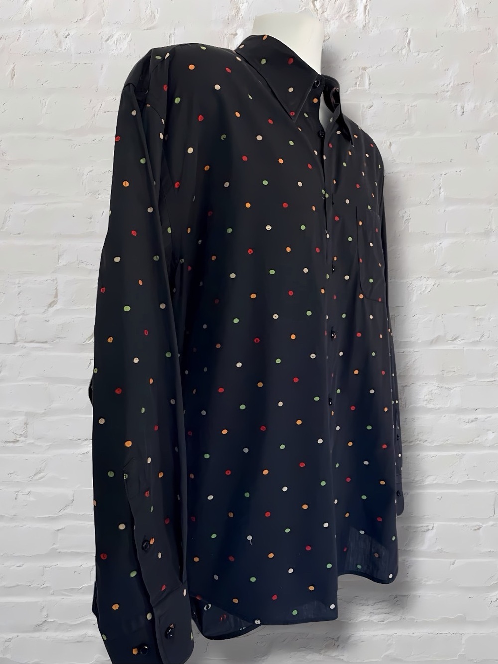 Riscatto Men’s XL Black Multicolor Dot Button Front Shirt Modern Fit Casual - Picture 8 of 15